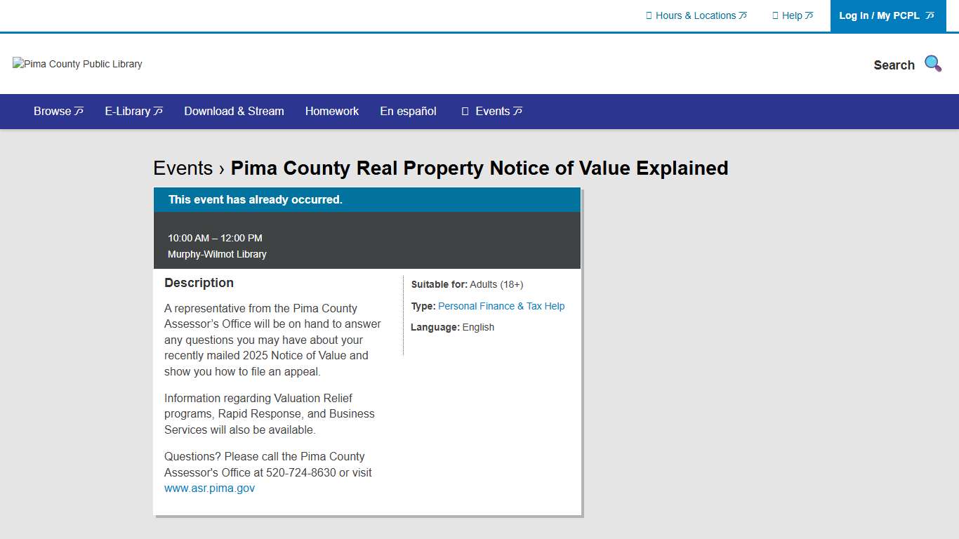 Pima County Real Property Notice of Value Explained
