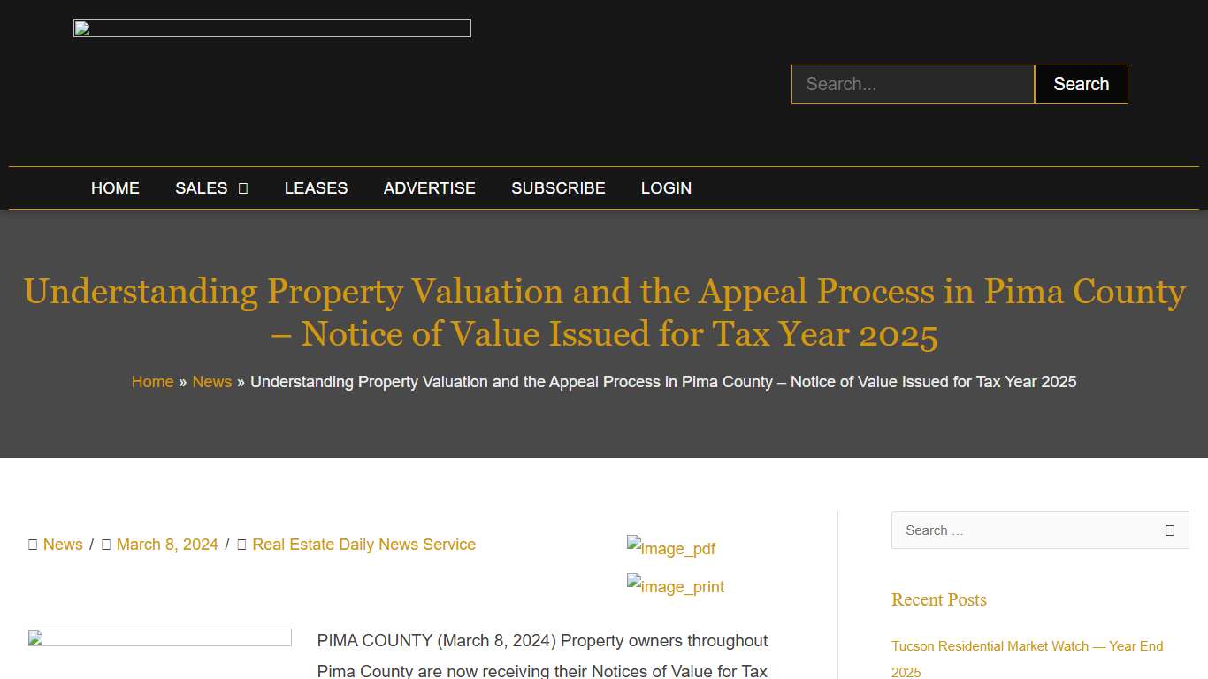 Understanding Property Valuation and the Appeal Process in Pima County - Notice of Value Issued for Tax Year 2025 - Real Estate Daily News